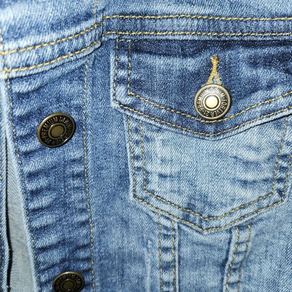 Forever 21 Girls M Premium Denim Jean Jacket Blue Slightly Distressed - Picture 6 of 11